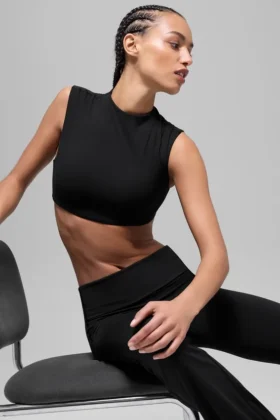 Koszulka z krótkim rękawem Alo Softsculpt Capped out – czarna