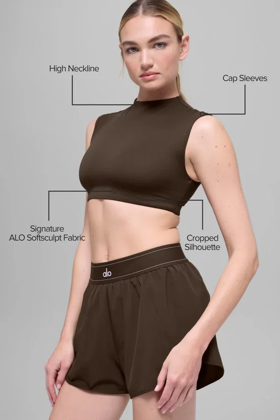 Koszulka z krótkim rękawem Alo Softsculpt Capped out – Espresso