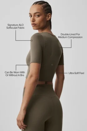 Koszulka z krótkim rękawem Alo Softsculpt Precision – Olive Tree