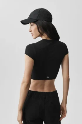 Koszulka z krótkim rękawem Alosoft Crop Finesse – czarna
