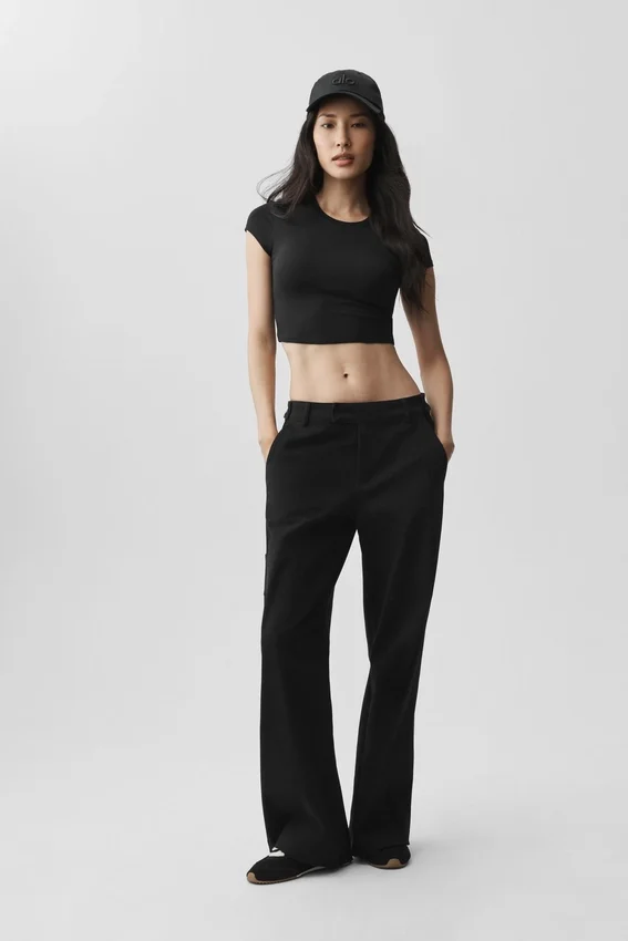 Koszulka z krótkim rękawem Alosoft Crop Finesse – czarna