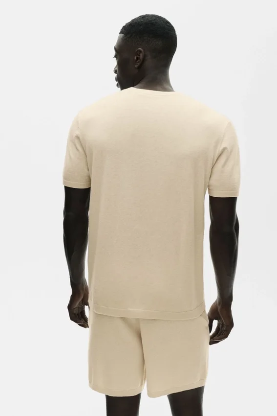 Koszulka z krótkim rękawem z bawełny i kaszmiru Ever Soft – Sandy Beige