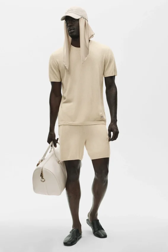 Koszulka z krótkim rękawem z bawełny i kaszmiru Ever Soft – Sandy Beige