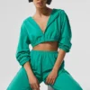 Krótka bluza z kapturem i zamkiem na całej długości „Breezy” – Spruce Green