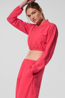 Krótka bluza z zamkiem na całej długości „Breezy” – kolor Candy Red