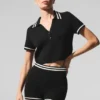 Krótka koszulka polo Tennis Club Sweater Knit – czarna/kość słoniowa