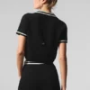 Krótka koszulka polo Tennis Club Sweater Knit – czarna/kość słoniowa