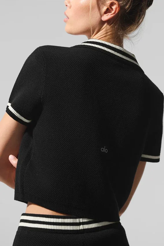 Krótka koszulka polo Tennis Club Sweater Knit – czarna/kość słoniowa