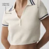 Krótka koszulka polo z dzianiny Tennis Club – kolor kości słoniowej/granatowy