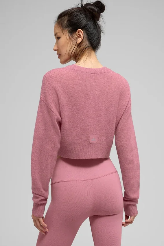 Krótki kardigan z prześwitującego kaszmiru – różowy „Wild Rose”