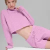 Krótki sweter z golfem i długim rękawem „Winter Bliss” w splocie warkoczowym – Candy Heart P