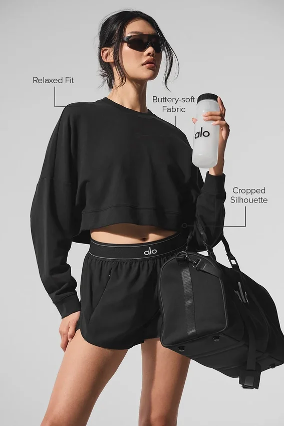 Krótki sweter z okrągłym dekoltem Sway – czarny