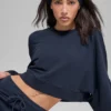 Krótki sweter z okrągłym dekoltem Sway – granatowy