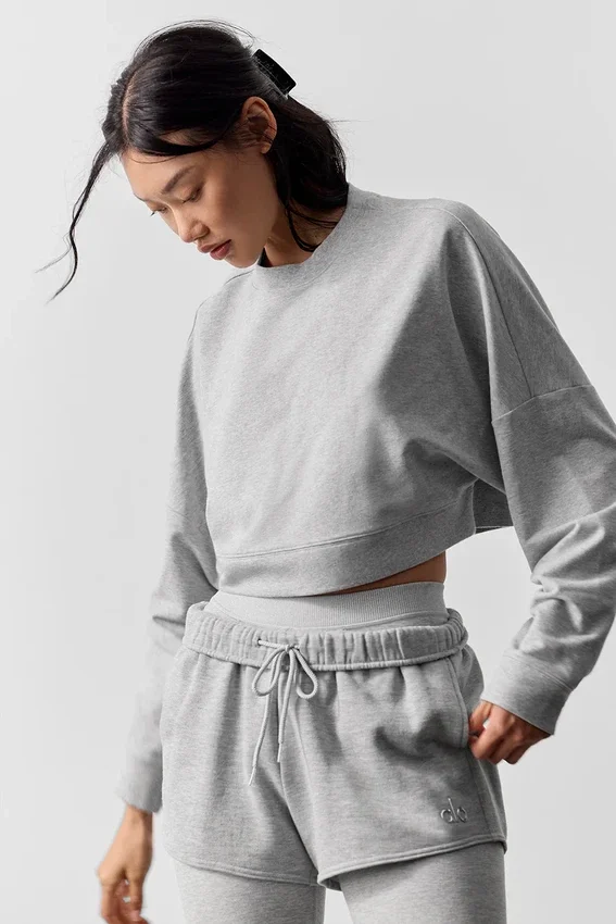 Krótki sweter z okrągłym dekoltem Sway – szary meliżanowy