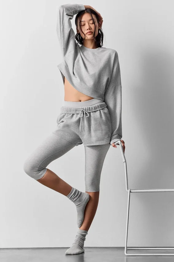 Krótki sweter z okrągłym dekoltem Sway – szary meliżanowy