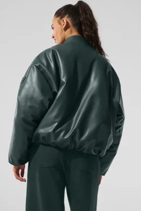 Kurtka bomberka Premier ze sztucznej skóry – Charcoal Green