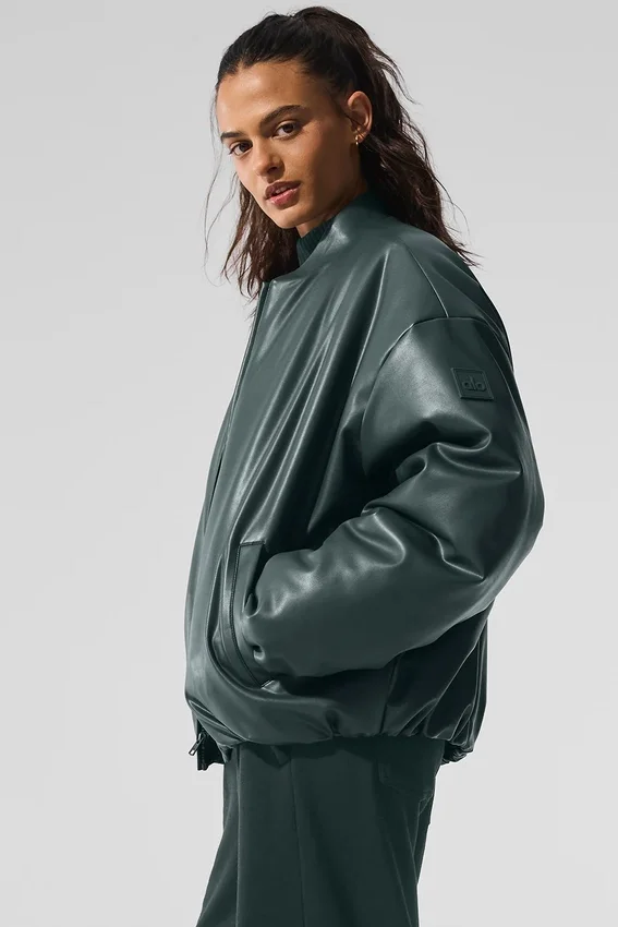 Kurtka bomberka Premier ze sztucznej skóry – Charcoal Green