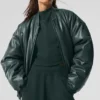 Kurtka bomberka Premier ze sztucznej skóry – Charcoal Green