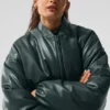 Kurtka bomberka Premier ze sztucznej skóry – Charcoal Green