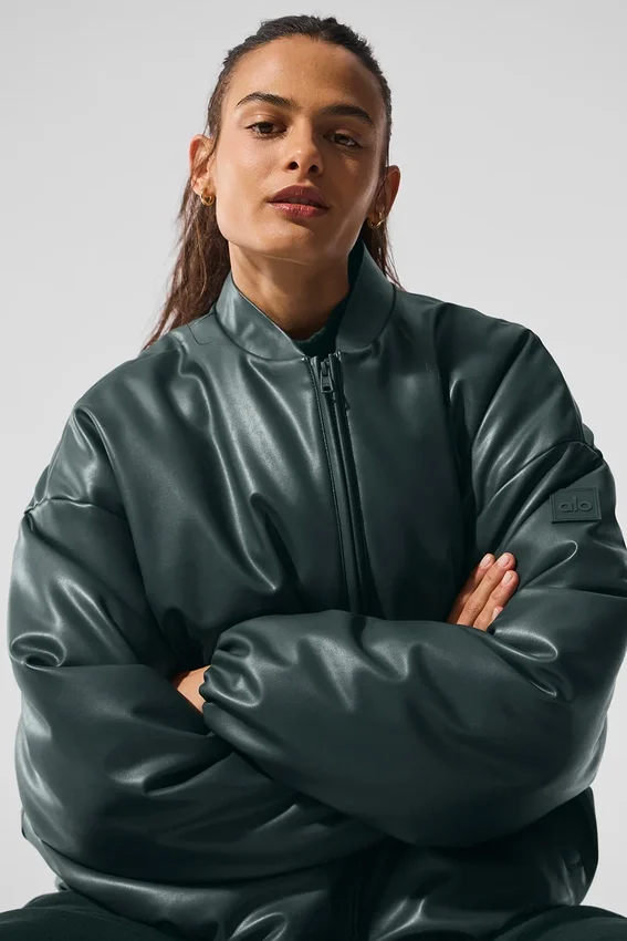 Kurtka bomberka Premier ze sztucznej skóry – Charcoal Green