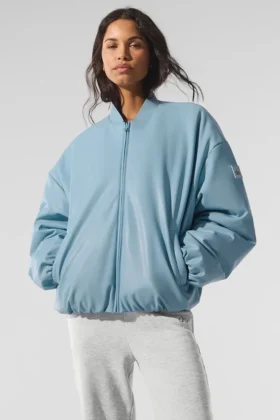Kurtka bomberka Premier ze sztucznej skóry – niebieski niebiański