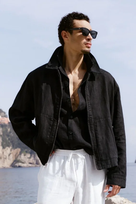 Kurtka Linen Days z pełnym zamkiem – Black
