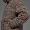 Kurtka puchowa typu „sweater puffer” – brązowa w wielokolorowe wzory
