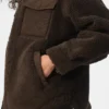 Kurtka typu shacket z lamówką z polaru Sherpa – kolor espresso
