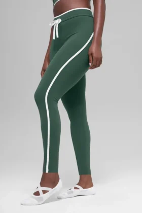 Legginsy Airbrush Race Pace z wysokim stanem i długością 7/8 – kolor Clover Green/White