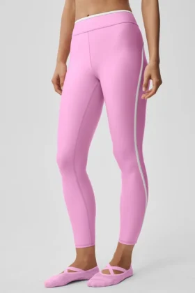 Legginsy Airlift High-Waist z długością 7/8 – cukierkowy róż z serduszkami/białe