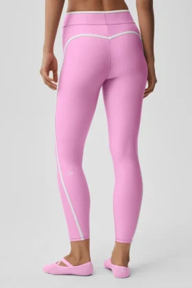 Legginsy Airlift High-Waist z długością 7/8 – cukierkowy róż z serduszkami/białe