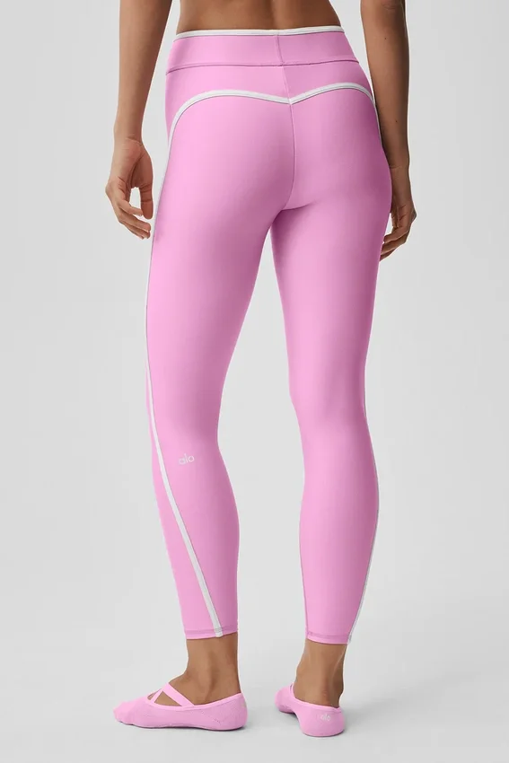 Legginsy Airlift High-Waist z długością 7/8 – cukierkowy róż z serduszkami/białe