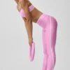 Legginsy Airlift High-Waist z długością 7/8 – cukierkowy róż z serduszkami/białe