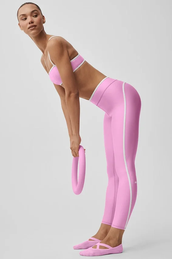 Legginsy Airlift High-Waist z długością 7/8 – cukierkowy róż z serduszkami/białe