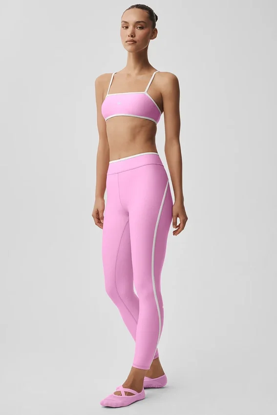 Legginsy Airlift High-Waist z długością 7/8 – cukierkowy róż z serduszkami/białe