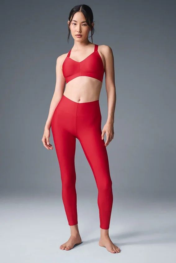 Legginsy Airlift Strength z bardzo wysokim stanem i długością 7/8 – intensywnie czerwone