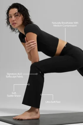 Legginsy Alo Softsculpt High-Waist z rozszerzanymi nogawkami 7/8 – czarne