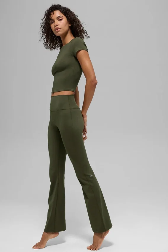 Legginsy Alo Softsculpt High-Waist z rozszerzanymi nogawkami – zielono-oliwkowe