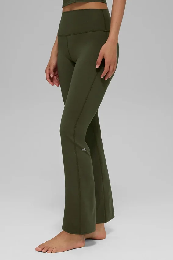 Legginsy Alo Softsculpt z High-Waist i rozszerzanymi nogawkami 7/8 – zielono-oliwkowe