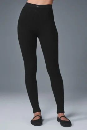 Legginsy „Be Mine” High-Waist z wzorem typu pointelle – czarne
