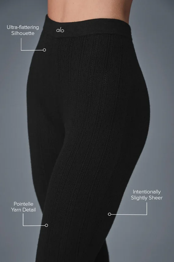 Legginsy „Be Mine” High-Waist z wzorem typu pointelle – czarne