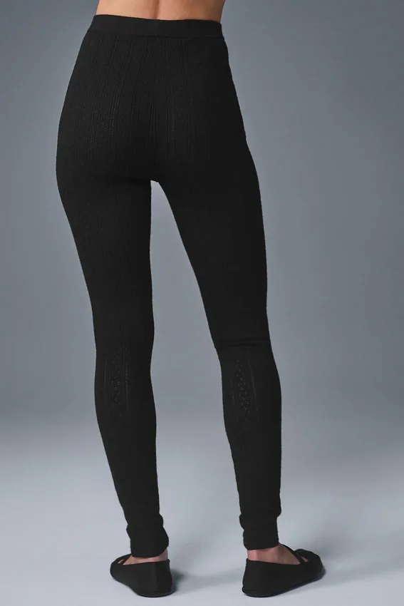 Legginsy „Be Mine” High-Waist z wzorem typu pointelle – czarne