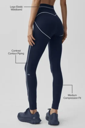 Legginsy „Heart Throb” z wysokim stanem i nadrukiem airbrush – granatowe/białe