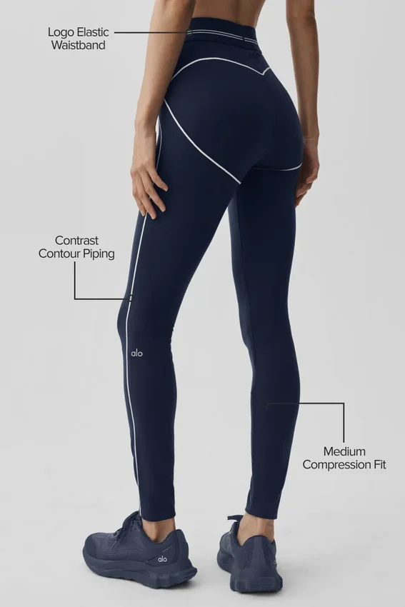 Legginsy „Heart Throb” z wysokim stanem i nadrukiem airbrush – granatowe/białe