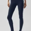 Legginsy „Heart Throb” z wysokim stanem i nadrukiem airbrush – granatowe/białe