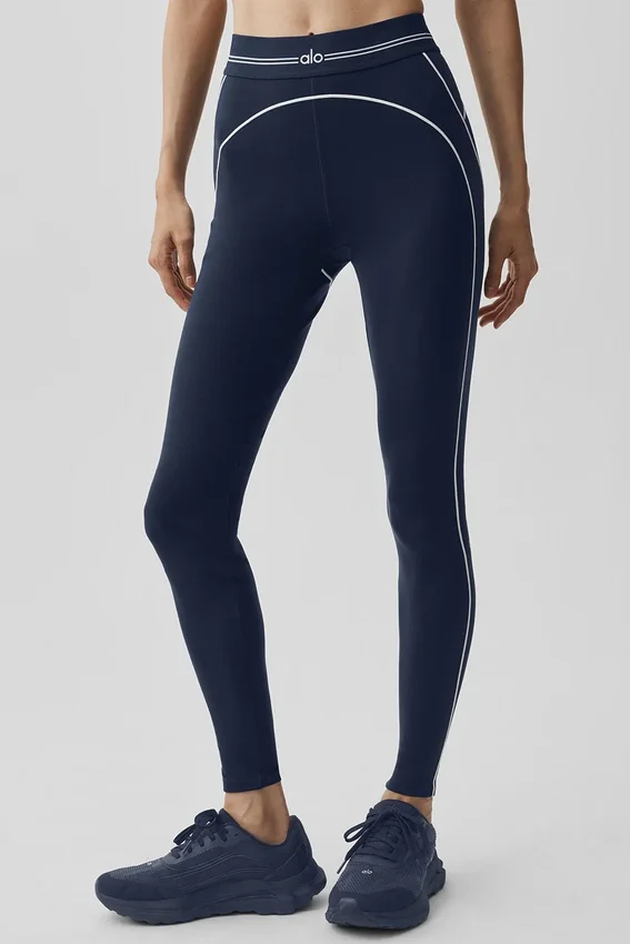 Legginsy „Heart Throb” z wysokim stanem i nadrukiem airbrush – granatowe/białe
