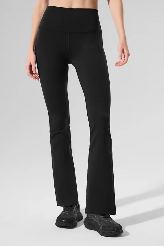 Legginsy High-Waist Airbrush z nogawkami typu bootcut o długości 7/8 – czarne