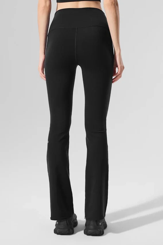 Legginsy High-Waist Airbrush z nogawkami typu bootcut o długości 7/8 – czarne