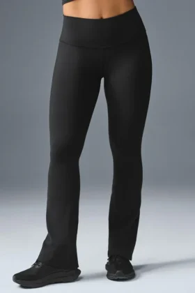Legginsy High-Waist Airbrush z rozszerzanymi nogawkami – czarne