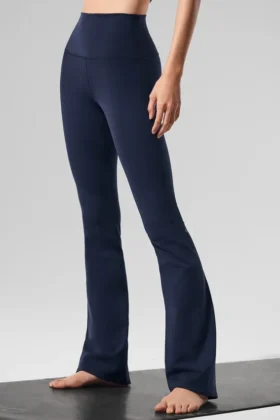 Legginsy High-Waist Airbrush z rozszerzanymi nogawkami – granatowe